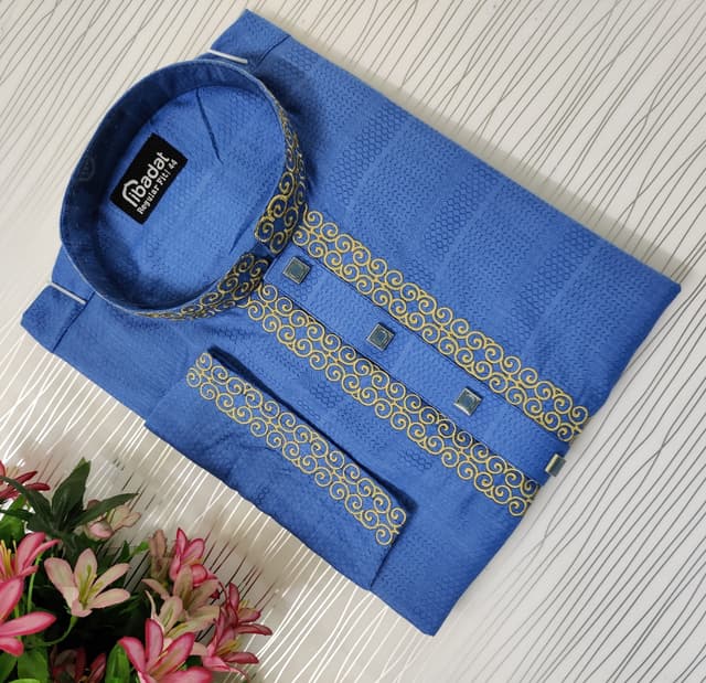 Light Blue Color Embroidered Cotton Panjabi-001