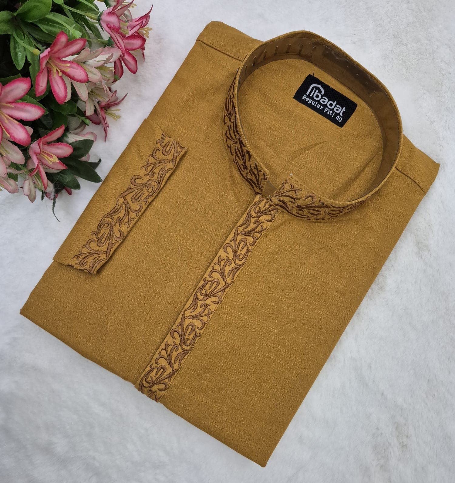 Mustard Yellow or Brown Embroiderd Cotton Panjabi-012