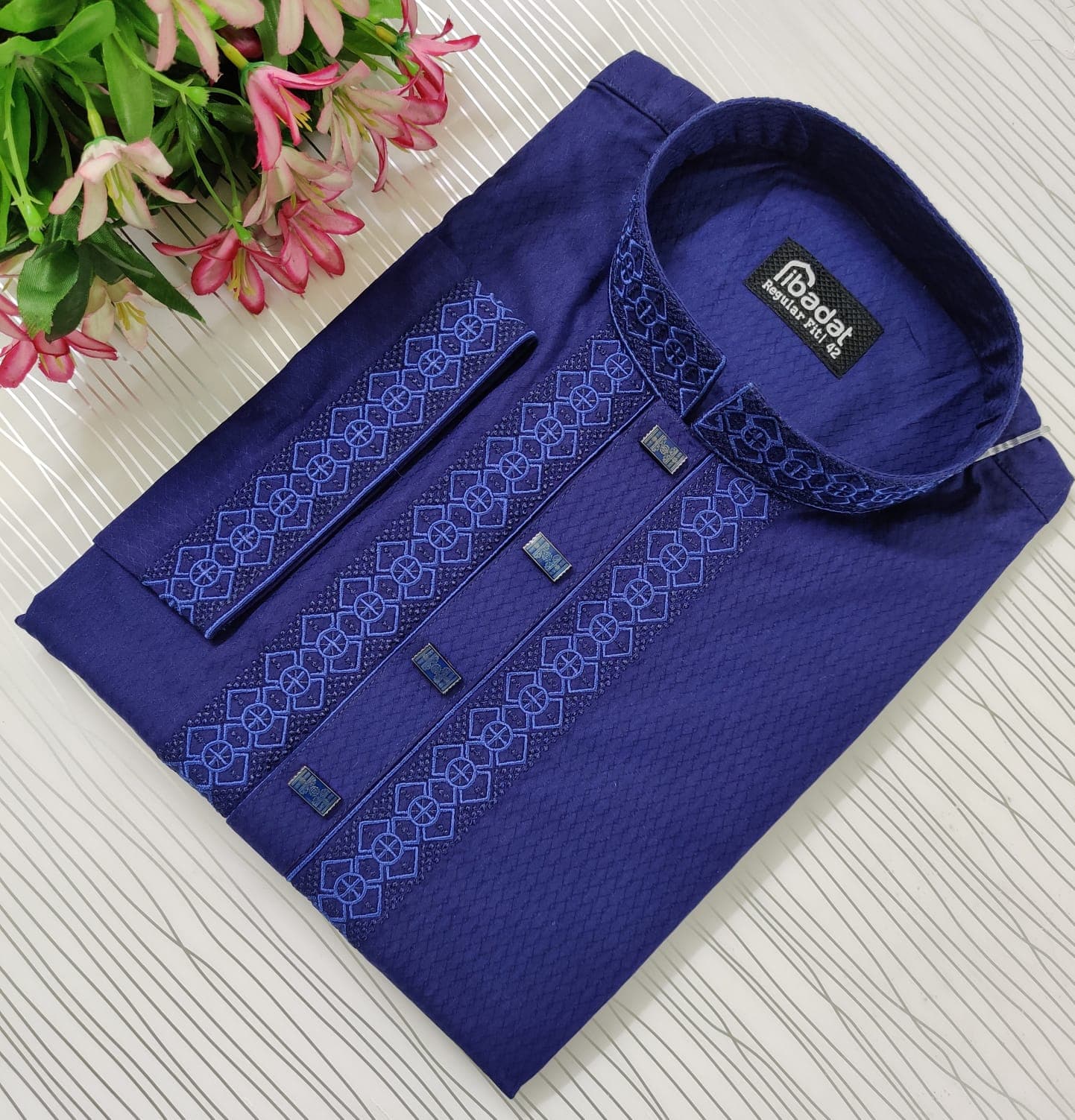 Navy Blue Color Embroidered Cotton Panjabi- 014