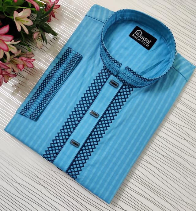 Sky Blue Color Embroidered Cotton Panjabi- 015