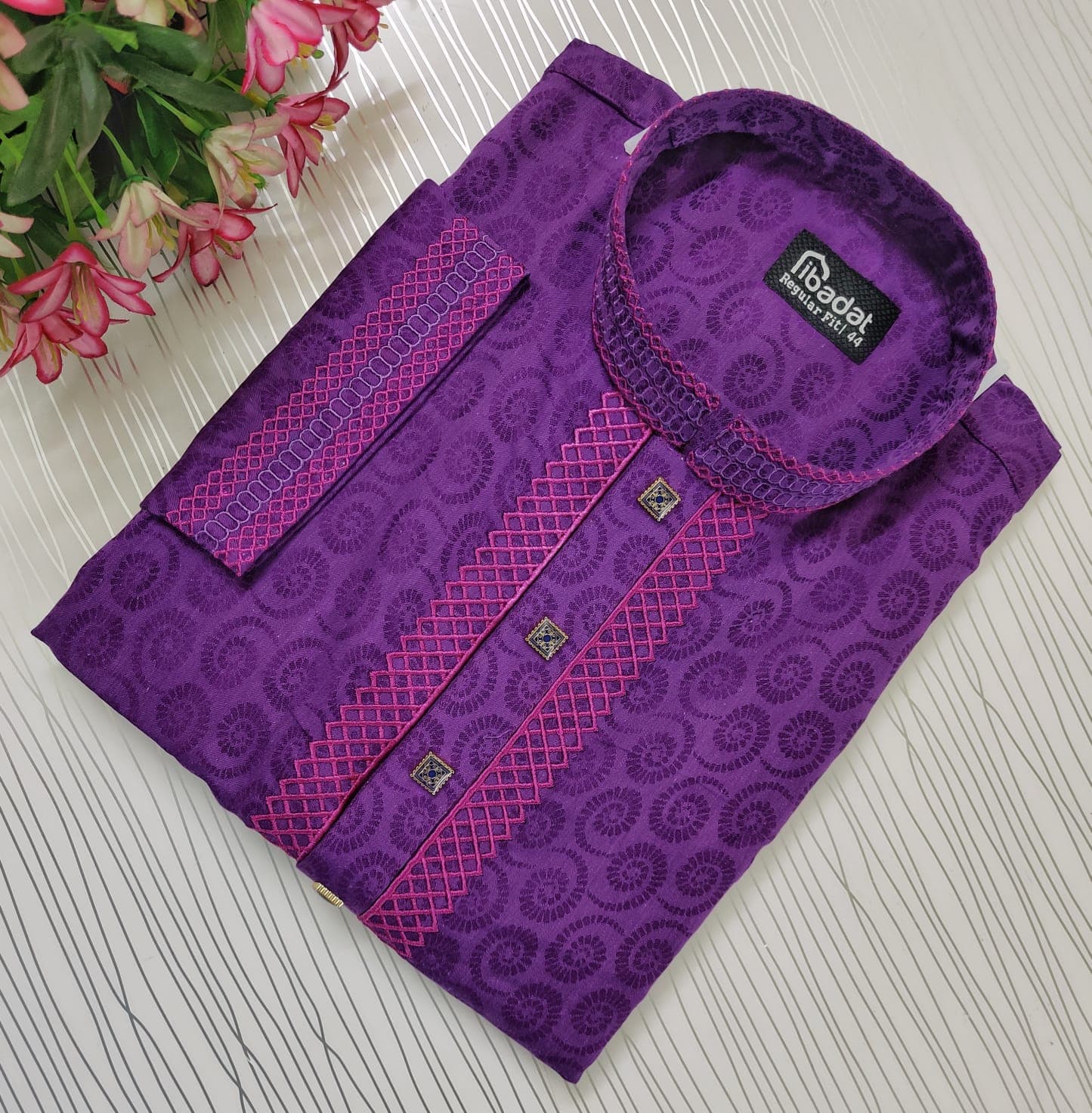 Purple color Embroidered Cotton Panajbi-016