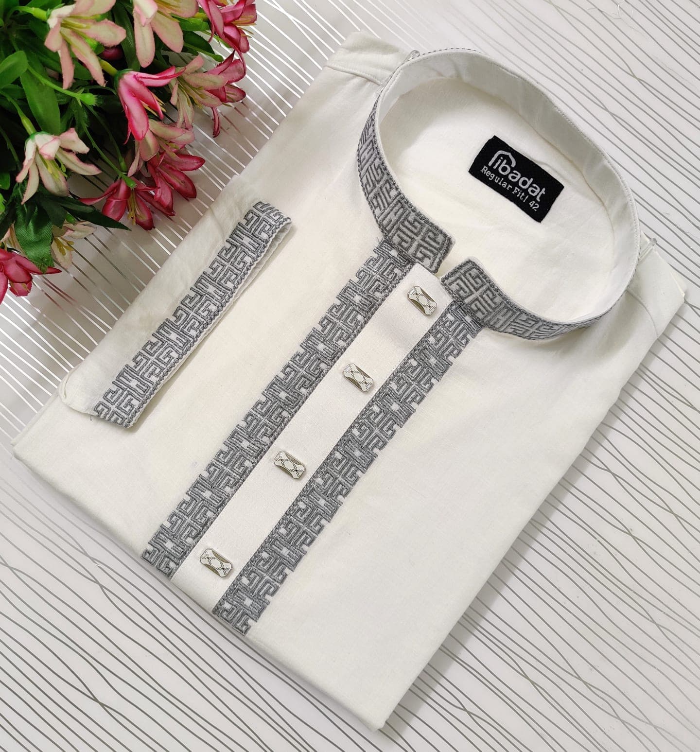 White color Embroidered Slab Cotton Panjabi-017