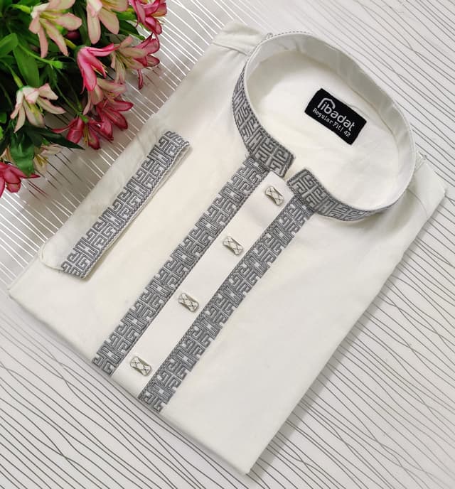 White color Embroidered Slab Cotton Panjabi-017
