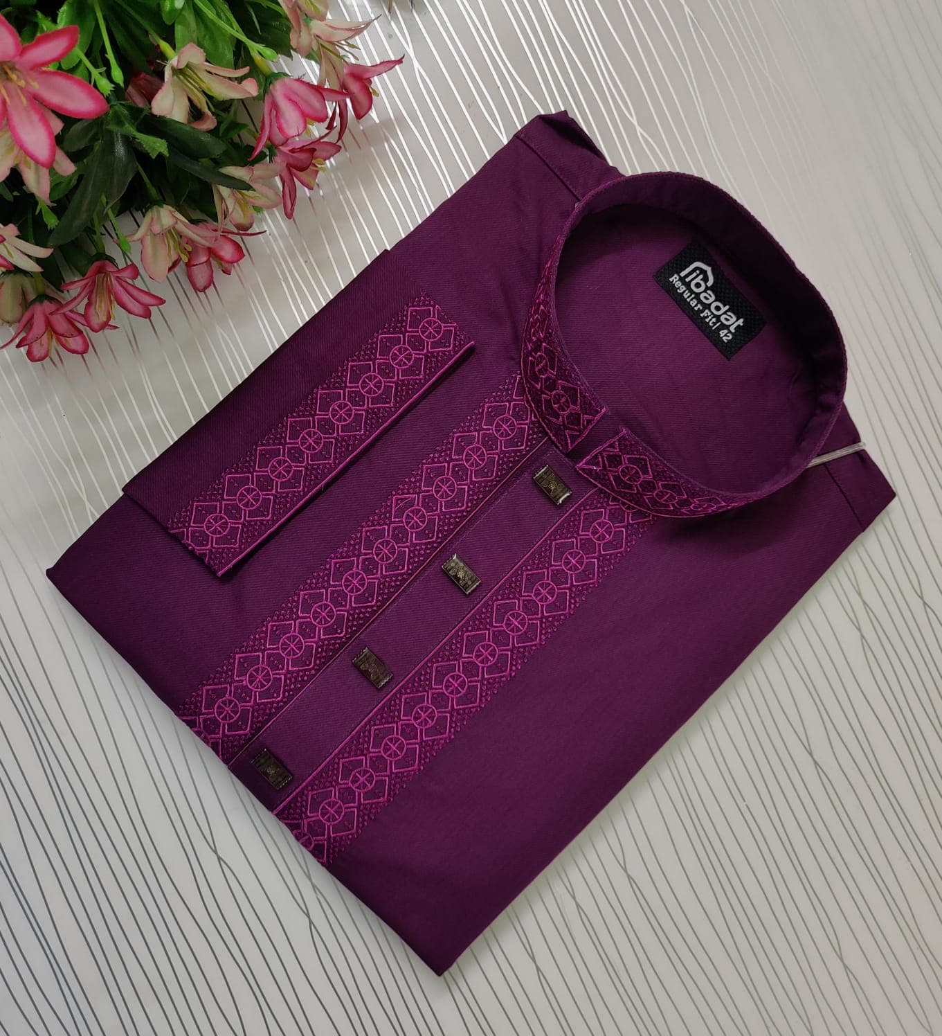 Shade Of Purple Color color Embroidered Cotton Panjabi-021