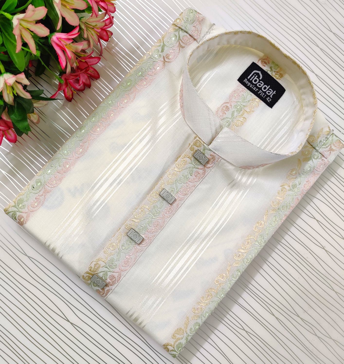 Light Cream Indian Sequence Premium Panjabi-023